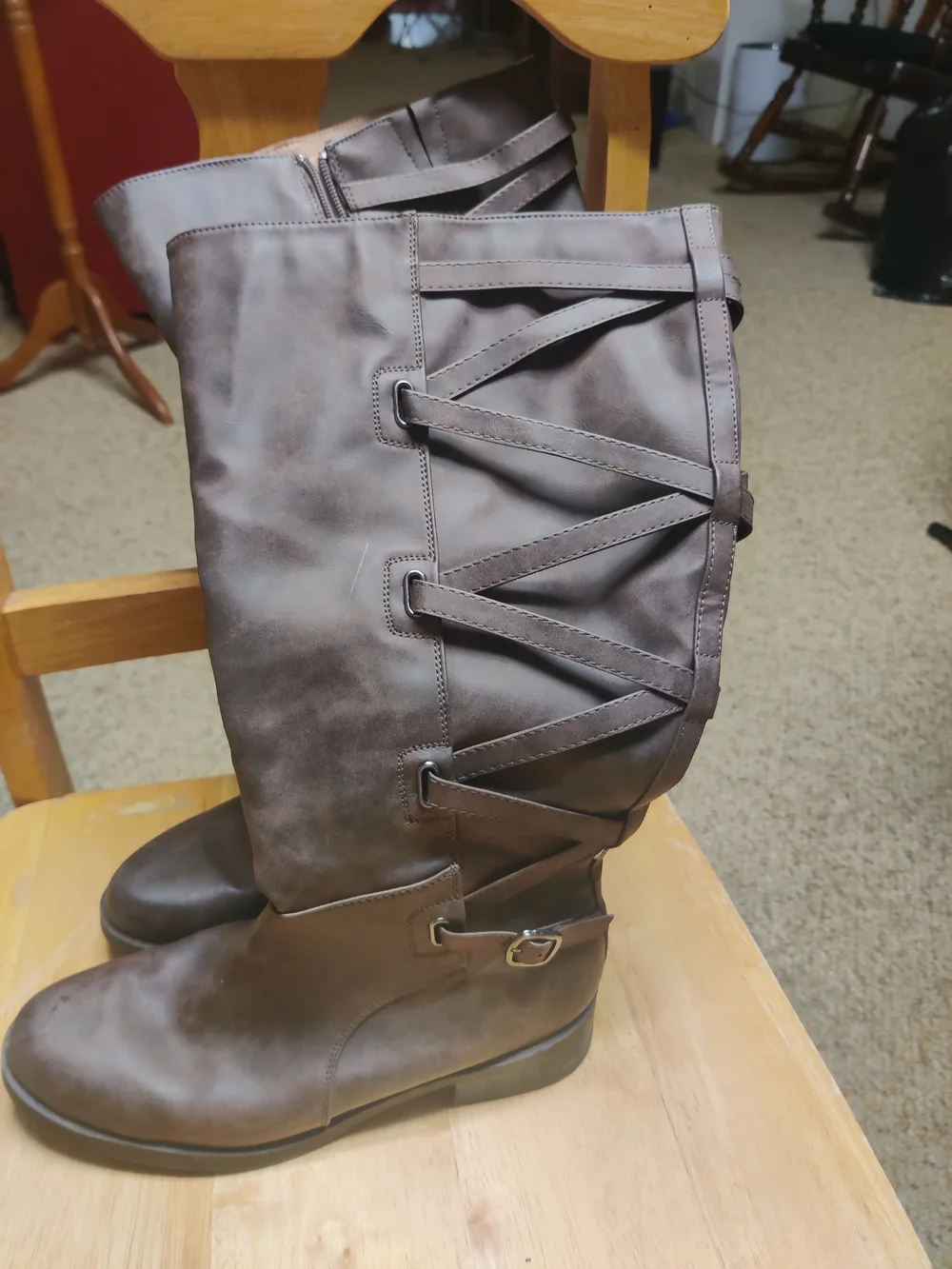 Journee Collection Brown Mid-Calf Buckle  Braided Boots Size 8.5